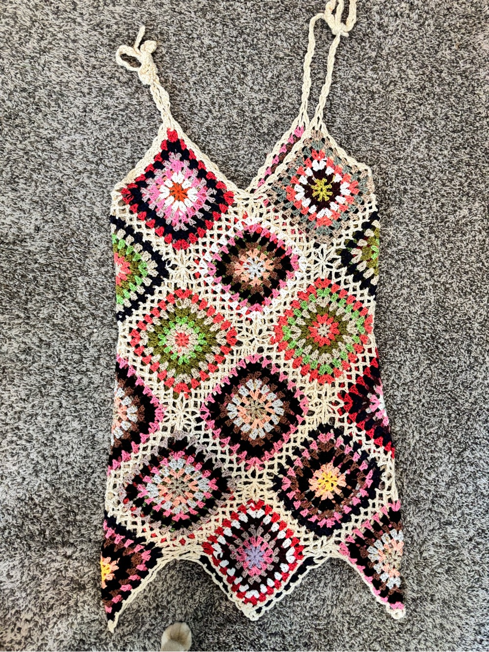 Crocheted Multi-Color Diamond Slip Dress